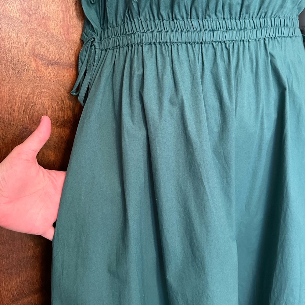 Calvin Klein Sleeveless Drawstring Waist Midi Dress Womens 12 Green Cutout Back - Picture 7 of 16